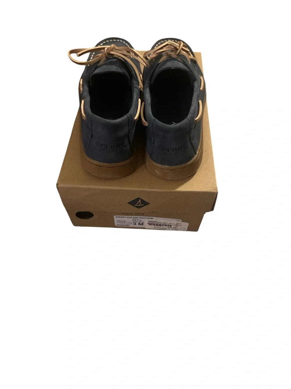 NWT Sperry Navy Blue Casual Boat Shoes with Tan Laces